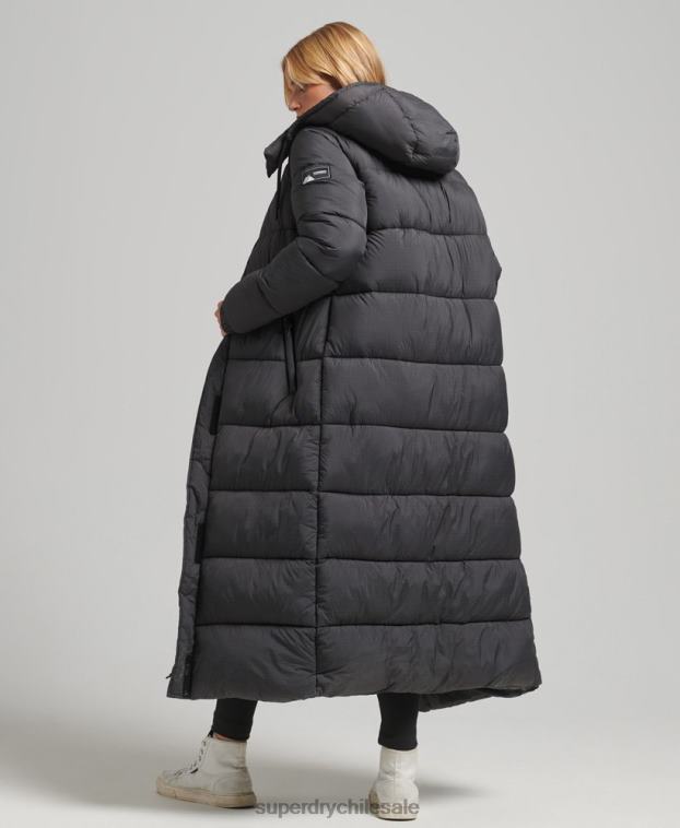 mujer Superdry negro chaqueta acolchada larga con tejido ripstop 2R68Z3729