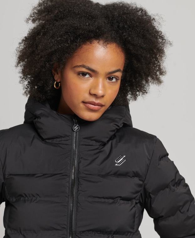 mujer Superdry negro chaqueta acolchada termosellada 2R68Z3726