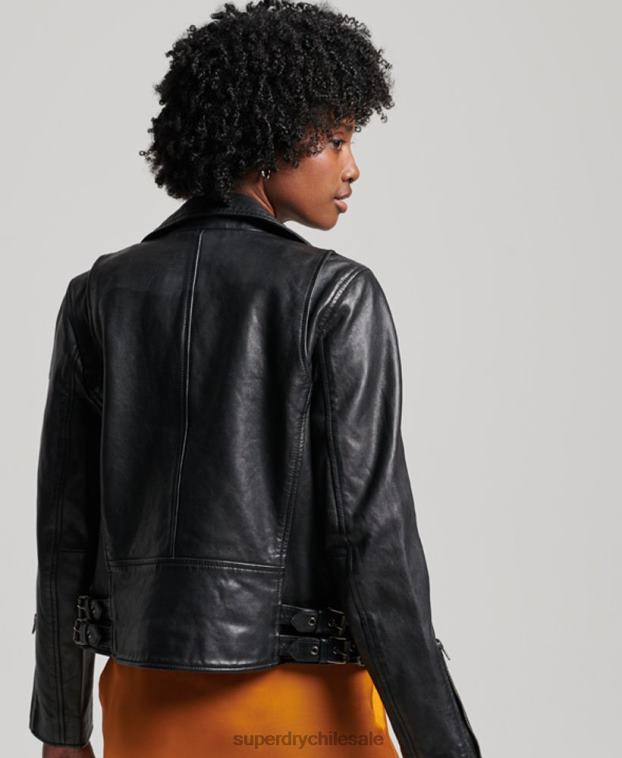 mujer Superdry negro chaqueta biker de cuero clásica 2R68Z3627