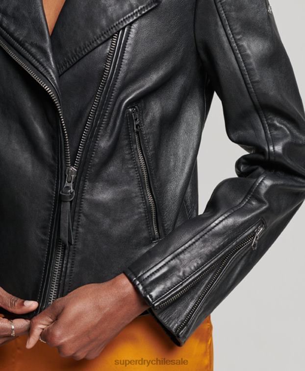 mujer Superdry negro chaqueta biker de cuero clásica 2R68Z3627