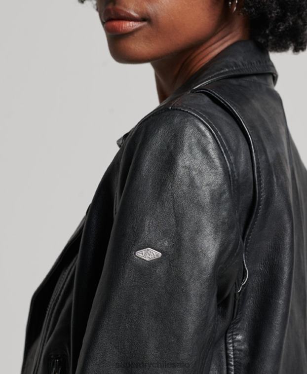 mujer Superdry negro chaqueta biker de cuero clásica 2R68Z3627