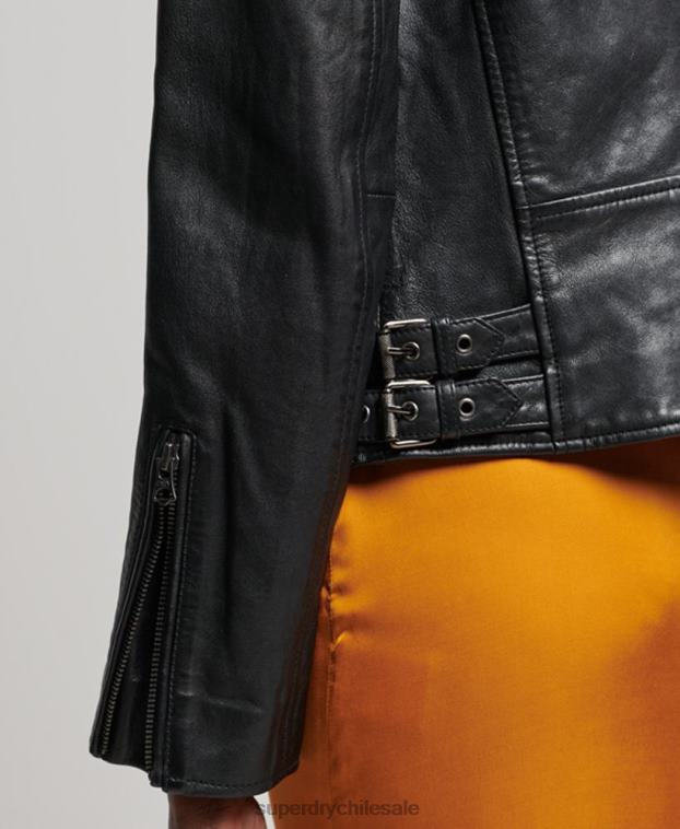 mujer Superdry negro chaqueta biker de cuero clásica 2R68Z3627