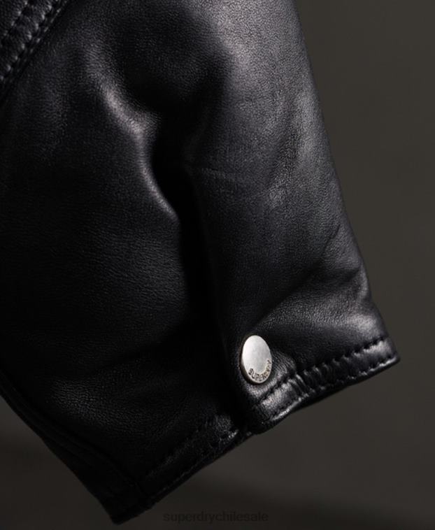 mujer Superdry negro chaqueta biker de piel híbrida edit 2R68Z5623