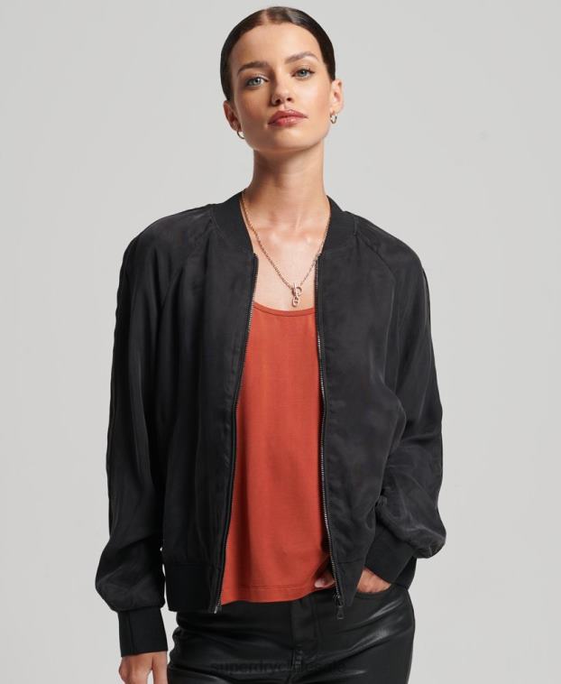 mujer Superdry negro chaqueta bomber de cupro 2R68Z5606