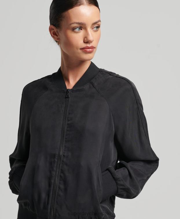 mujer Superdry negro chaqueta bomber de cupro 2R68Z5606