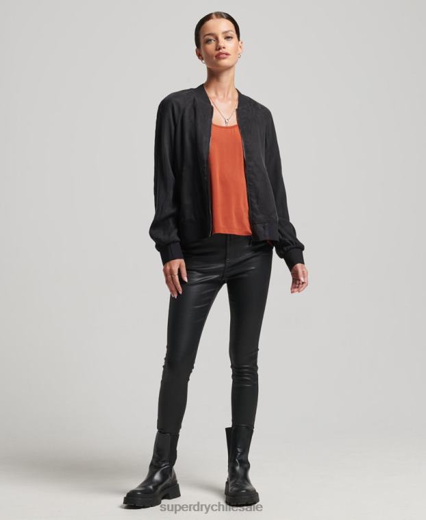 mujer Superdry negro chaqueta bomber de cupro 2R68Z5606