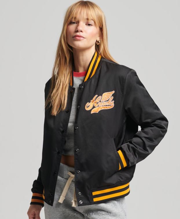 mujer Superdry negro chaqueta bomber universitaria vintage 2R68Z5492
