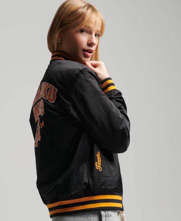 mujer Superdry negro chaqueta bomber universitaria vintage 2R68Z5492
