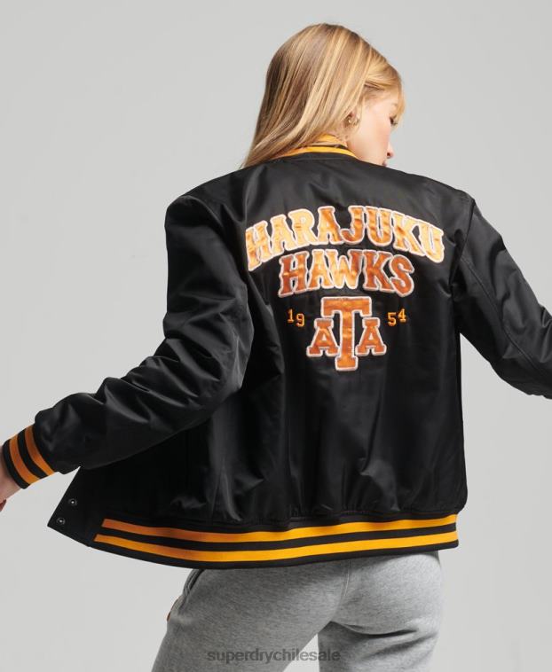 mujer Superdry negro chaqueta bomber universitaria vintage 2R68Z5492
