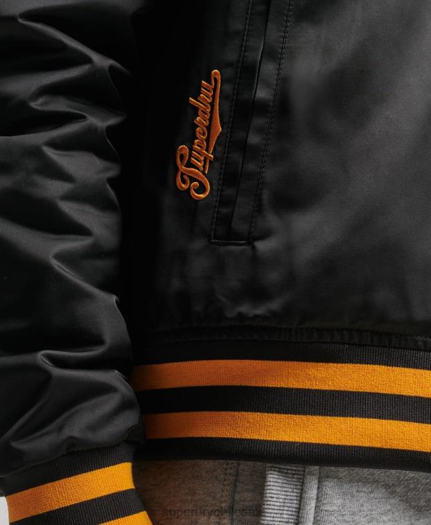 mujer Superdry negro chaqueta bomber universitaria vintage 2R68Z5492