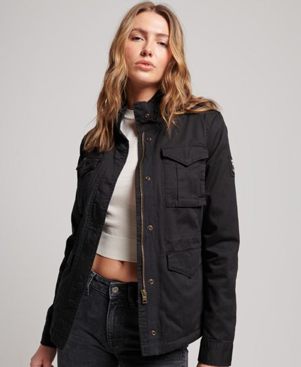 mujer Superdry negro chaqueta clásica de rookie borg 2R68Z5679