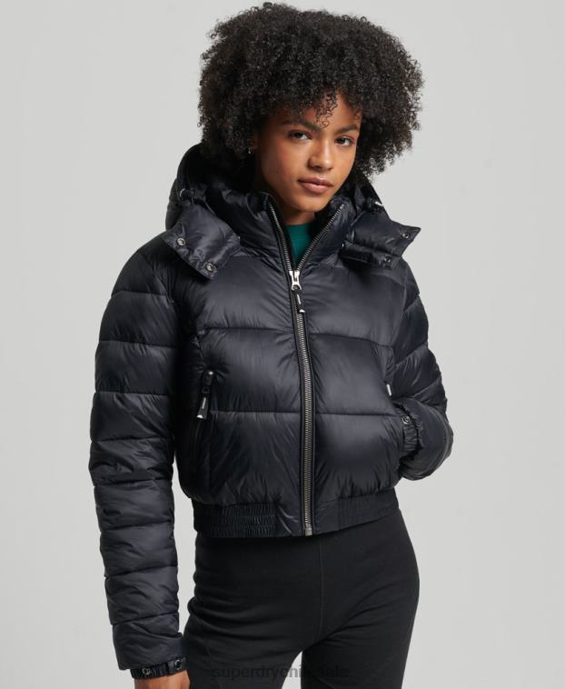 mujer Superdry negro chaqueta corta con capucha fuji 2R68Z3826