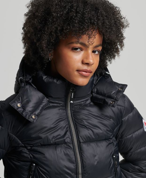 mujer Superdry negro chaqueta corta con capucha fuji 2R68Z3826