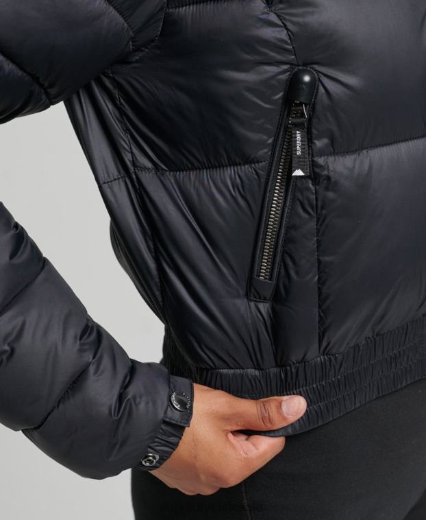 mujer Superdry negro chaqueta corta con capucha fuji 2R68Z3826