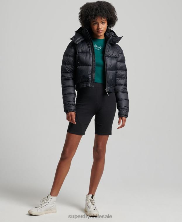 mujer Superdry negro chaqueta corta con capucha fuji 2R68Z3826