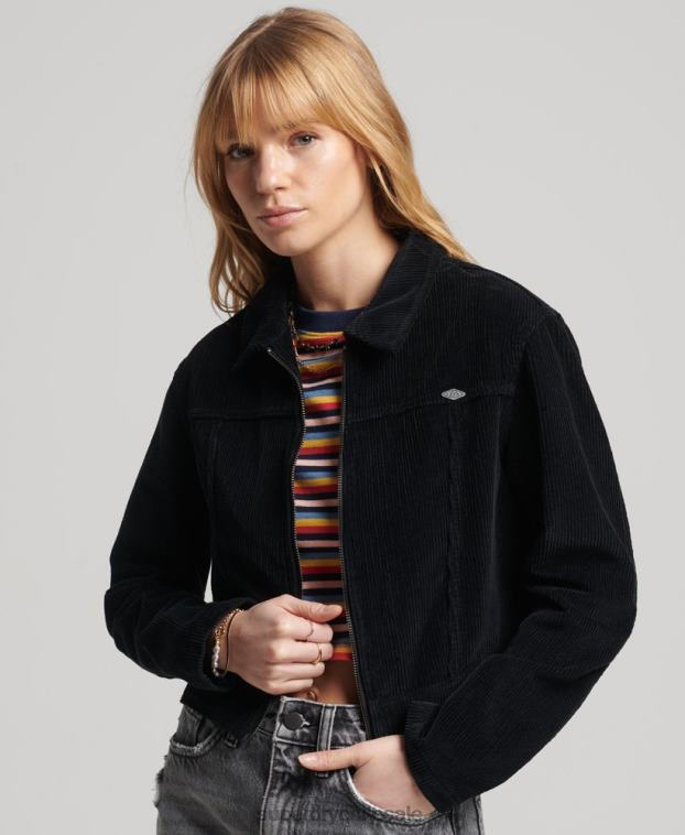 mujer Superdry negro chaqueta corta de pana 2R68Z3526