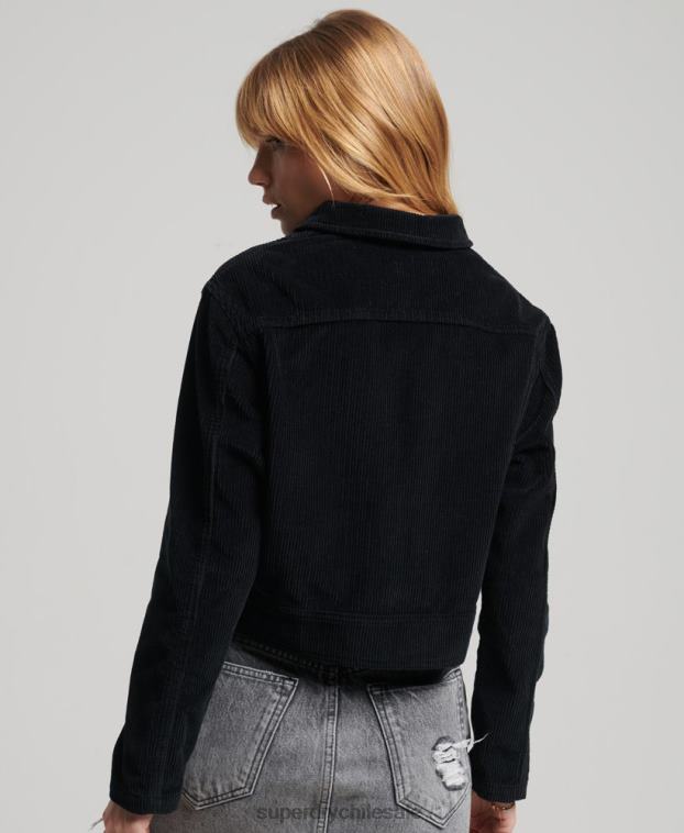 mujer Superdry negro chaqueta corta de pana 2R68Z3526