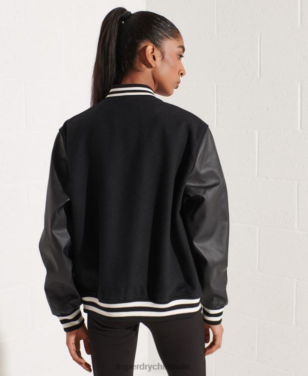 mujer Superdry negro chaqueta de béisbol del equipo universitario de lana 2R68Z5726