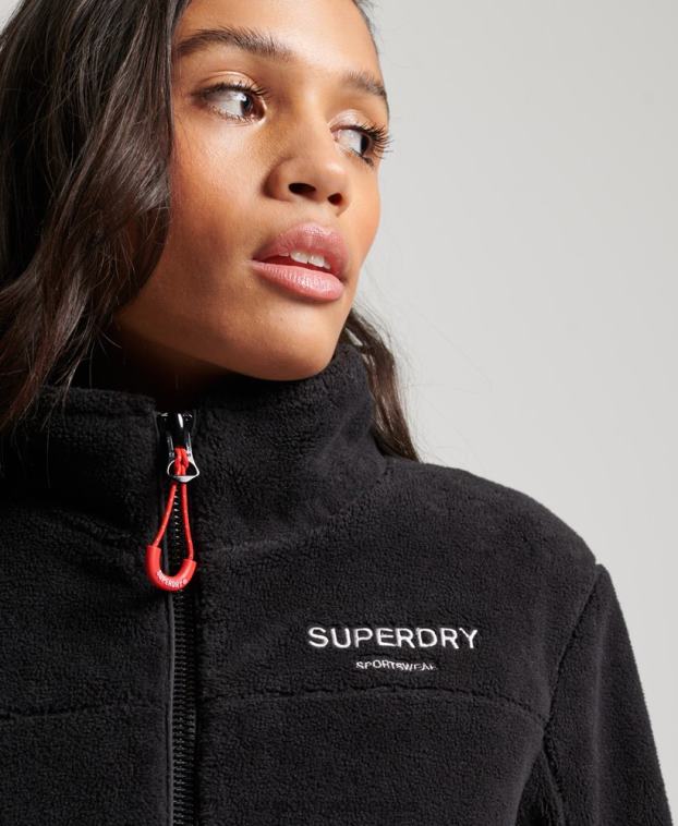 mujer Superdry negro chaqueta de montaña de forro polar 2R68Z3782