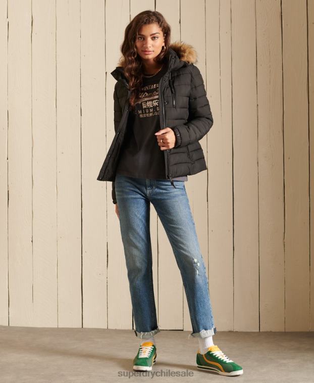 mujer Superdry negro chaqueta fuji clásica de piel sintética 2R68Z3741