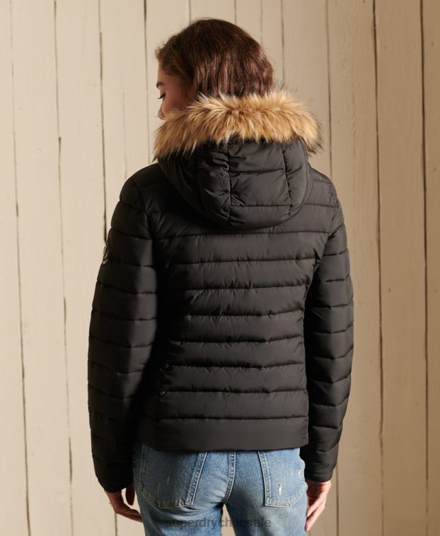 mujer Superdry negro chaqueta fuji clásica de piel sintética 2R68Z3741