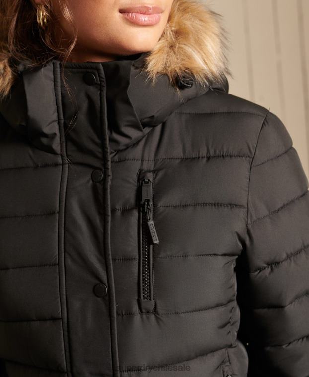 mujer Superdry negro chaqueta fuji clásica de piel sintética 2R68Z3741