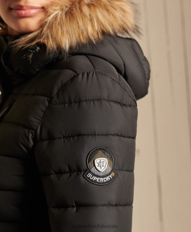 mujer Superdry negro chaqueta fuji clásica de piel sintética 2R68Z3741
