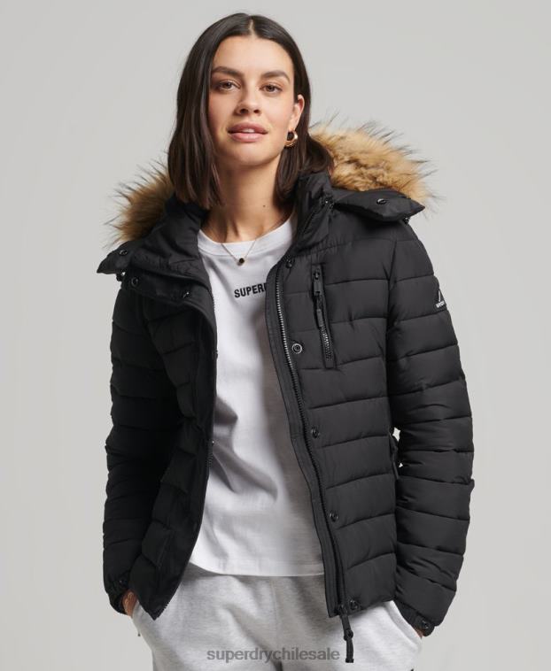 mujer Superdry negro chaqueta fuji clásica de piel sintética 2R68Z3766
