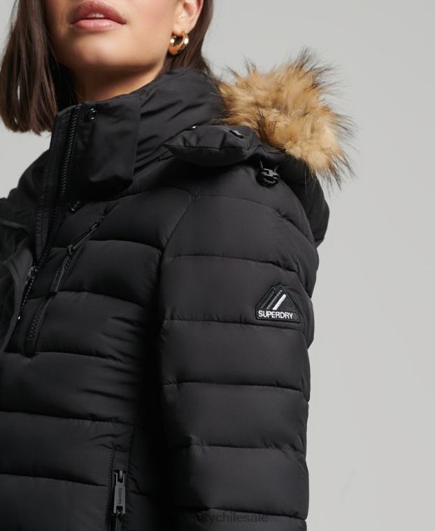 mujer Superdry negro chaqueta fuji clásica de piel sintética 2R68Z3766
