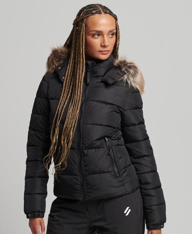 mujer Superdry negro chaqueta fuji luxe con capucha de montaña 2R68Z5504