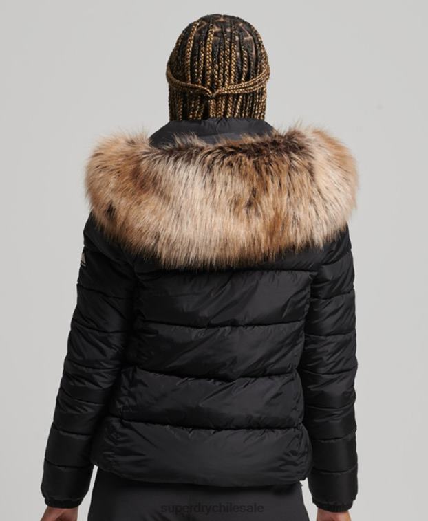 mujer Superdry negro chaqueta fuji luxe con capucha de montaña 2R68Z5504