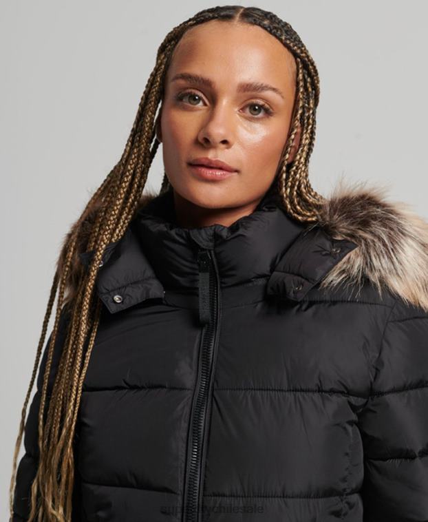 mujer Superdry negro chaqueta fuji luxe con capucha de montaña 2R68Z5504