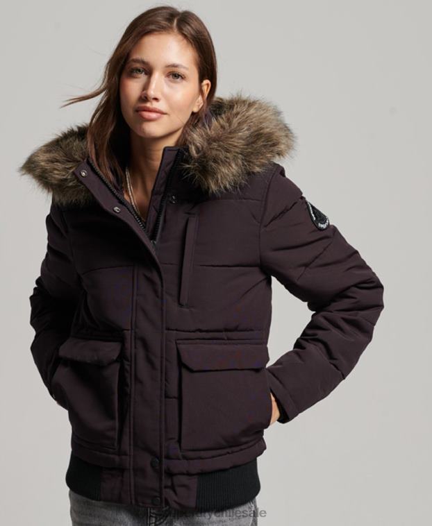 mujer Superdry púrpura chamarra bomber acolchada Everest con capucha 2R68Z3796