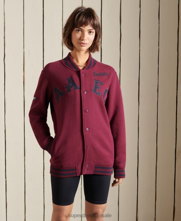 mujer Superdry púrpura chamarra bomber de jersey universitario extragrande 2R68Z5922