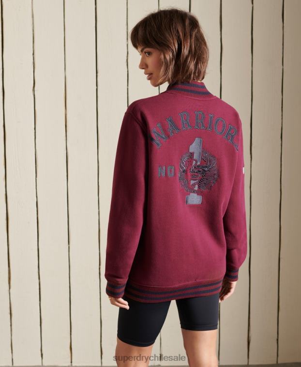 mujer Superdry púrpura chamarra bomber de jersey universitario extragrande 2R68Z5922