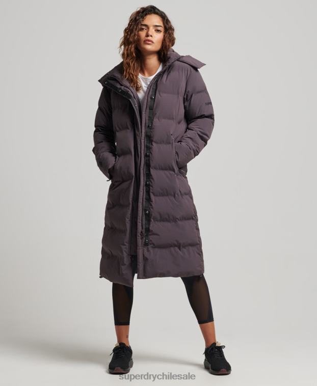 mujer Superdry púrpura chamarra capitonada con tren largo 2R68Z6342