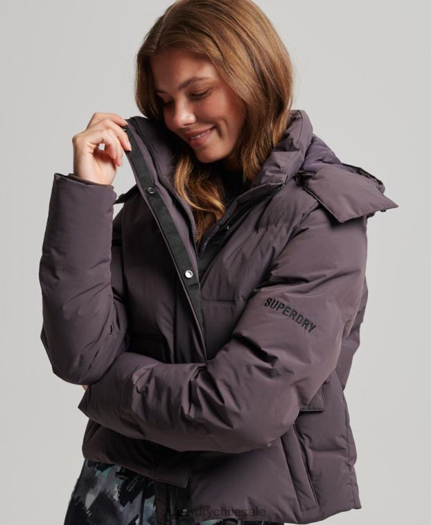 mujer Superdry púrpura chaqueta acolchada boxy tren 2R68Z5456