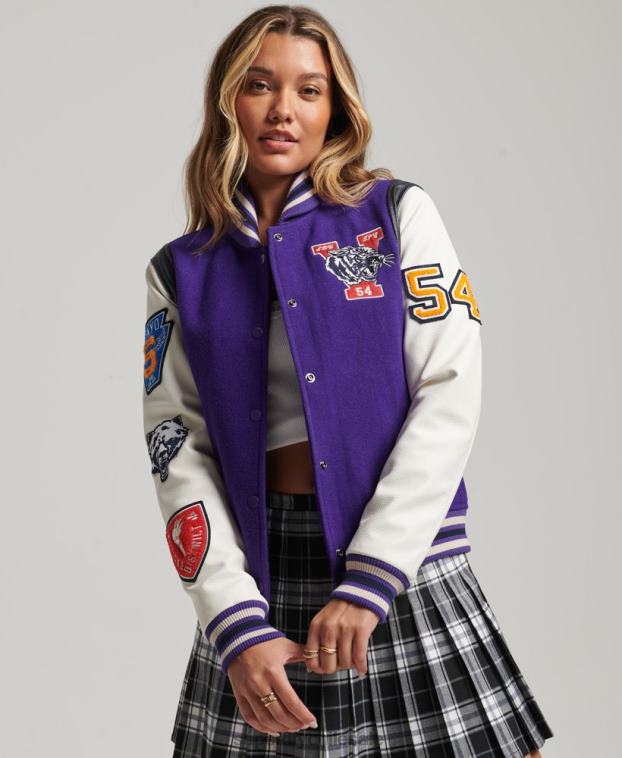 mujer Superdry púrpura chaqueta bomber universitaria de lana y poliuretano 2R68Z5421