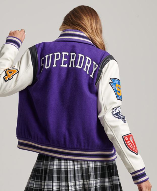 mujer Superdry púrpura chaqueta bomber universitaria de lana y poliuretano 2R68Z5421
