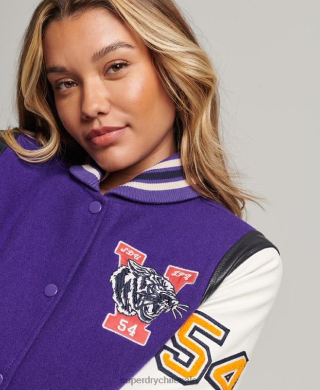 mujer Superdry púrpura chaqueta bomber universitaria de lana y poliuretano 2R68Z5421
