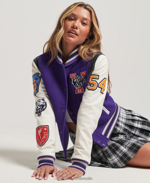 mujer Superdry púrpura chaqueta bomber universitaria de lana y poliuretano 2R68Z5421