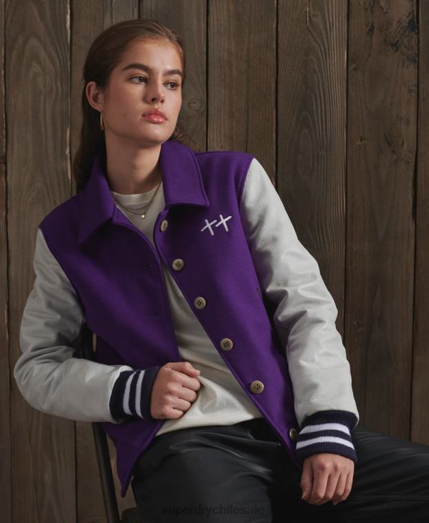 mujer Superdry púrpura chaqueta universitaria de cuero seco de edición limitada 2R68Z5664