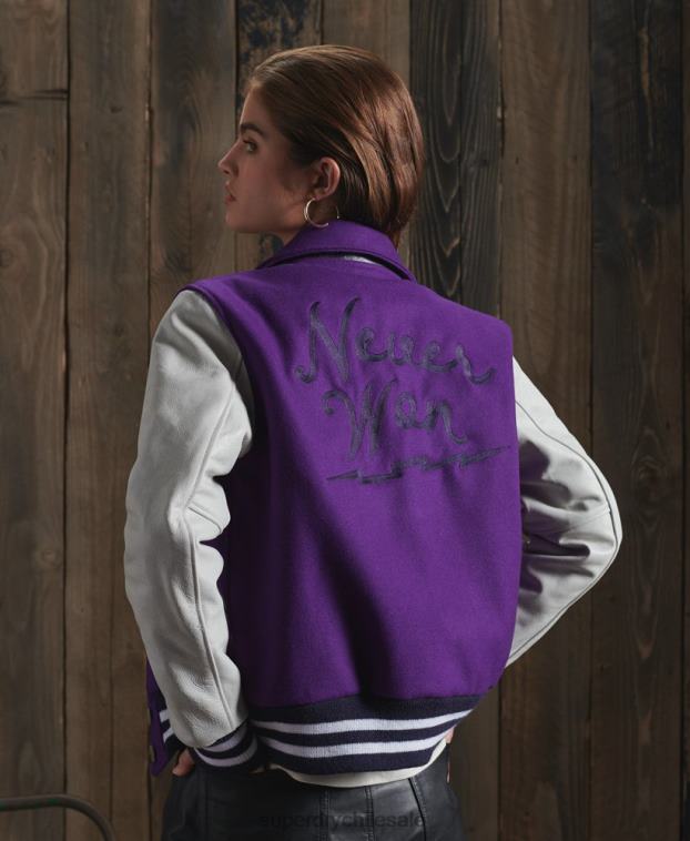 mujer Superdry púrpura chaqueta universitaria de cuero seco de edición limitada 2R68Z5664