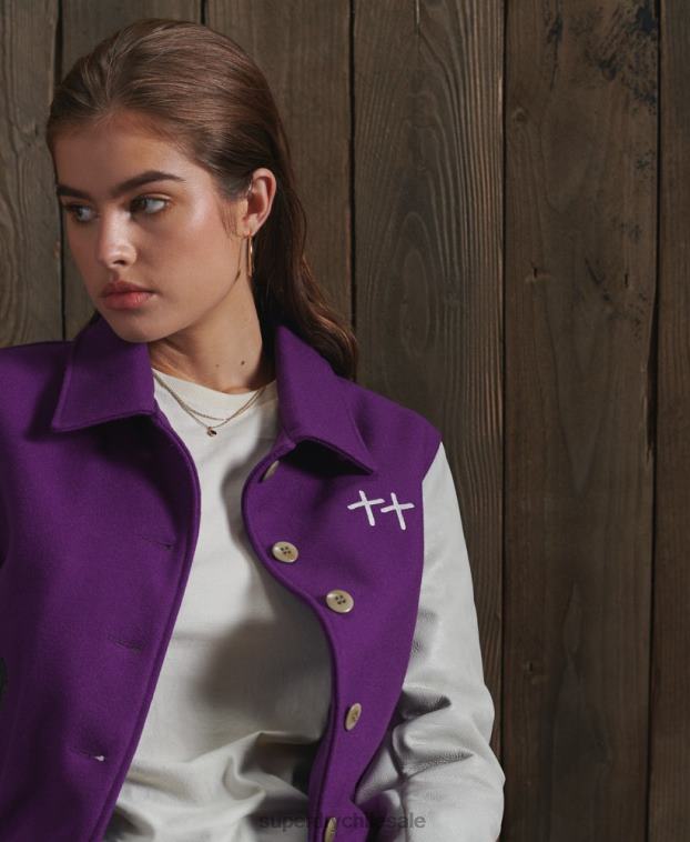 mujer Superdry púrpura chaqueta universitaria de cuero seco de edición limitada 2R68Z5664