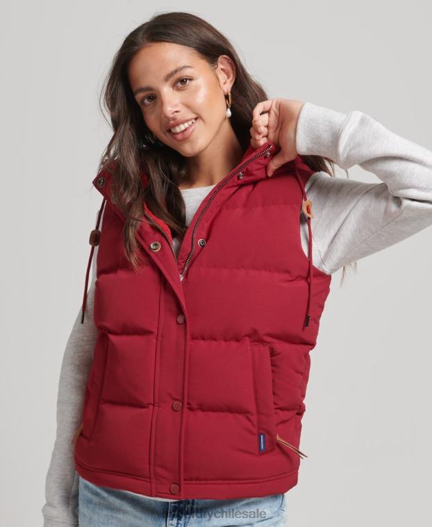 mujer Superdry rojo chaleco acolchado everest con capucha 2R68Z3667