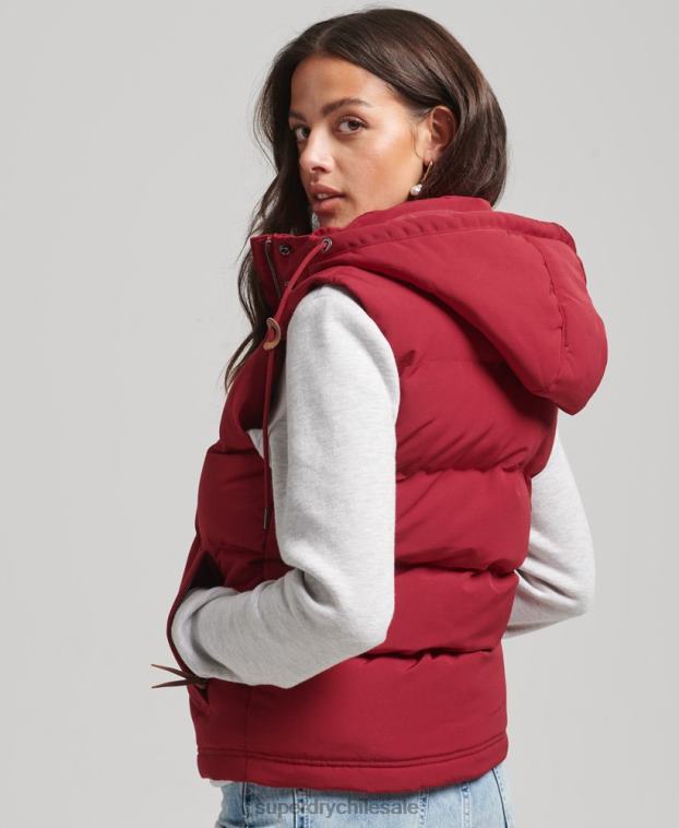 mujer Superdry rojo chaleco acolchado everest con capucha 2R68Z3667