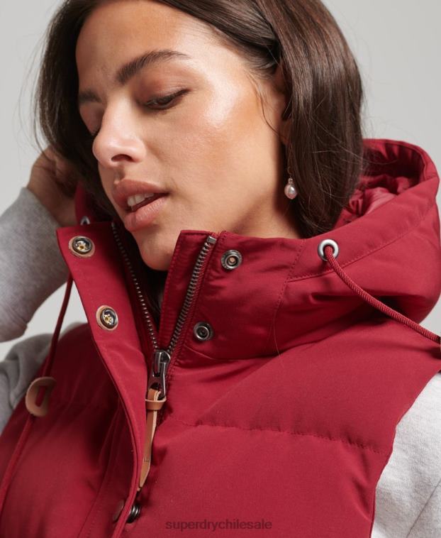 mujer Superdry rojo chaleco acolchado everest con capucha 2R68Z3667
