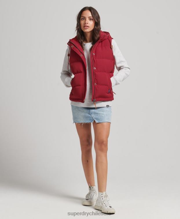 mujer Superdry rojo chaleco acolchado everest con capucha 2R68Z3667