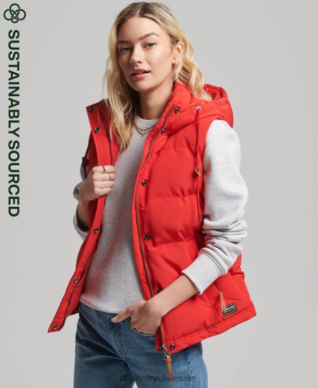 mujer Superdry rojo chaleco acolchado everest con capucha 2R68Z5600