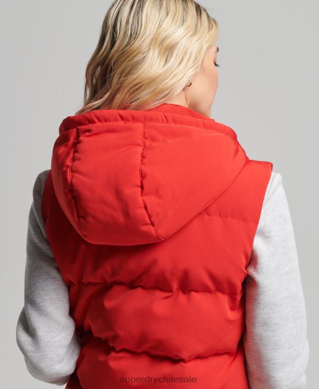mujer Superdry rojo chaleco acolchado everest con capucha 2R68Z5600